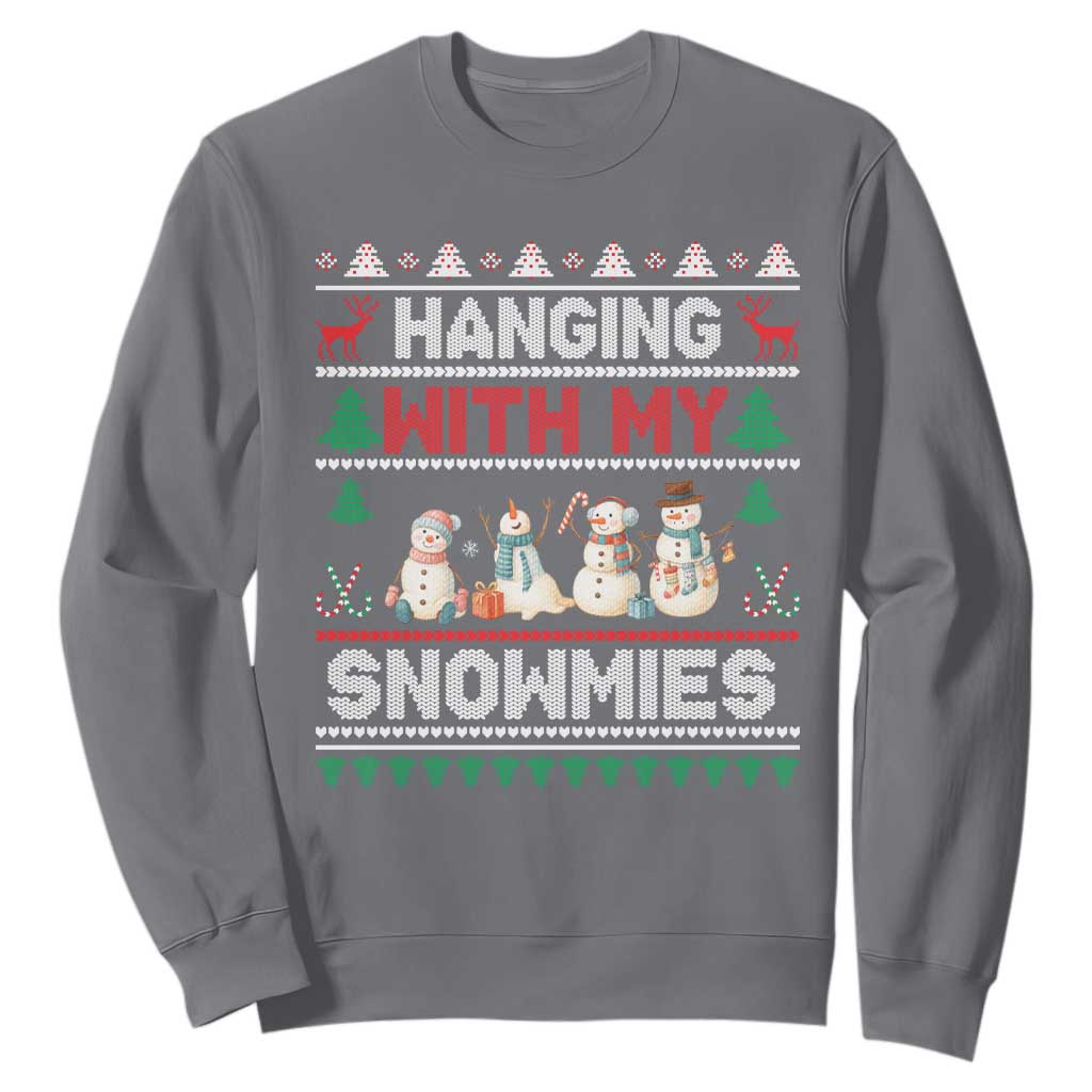 Christmas Snowman Sweatshirt Hanging With My Snowmies Merry Xmas TS12 Charcoal Print Your Wear