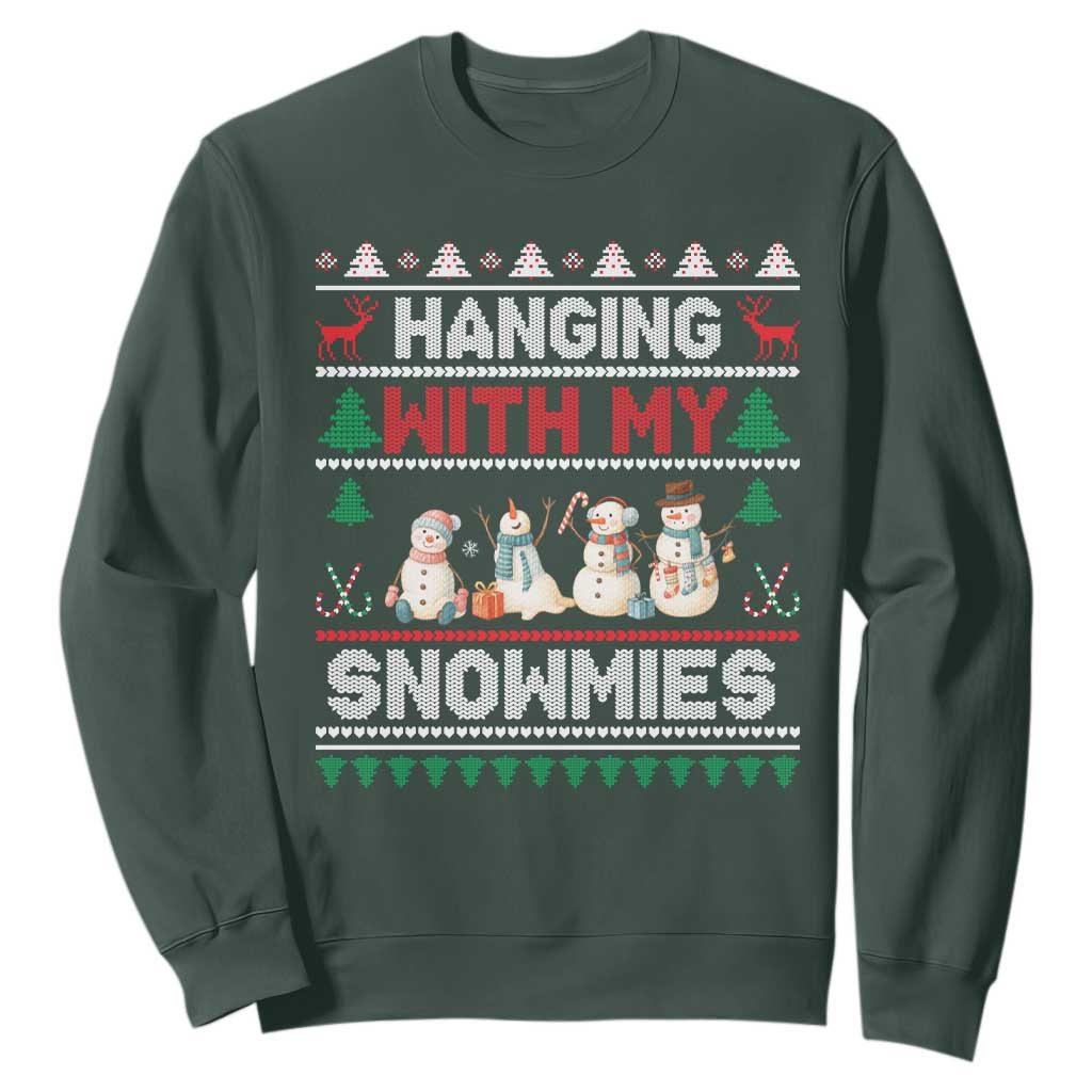 Christmas Snowman Sweatshirt Hanging With My Snowmies Merry Xmas TS12 Dark Forest Green Print Your Wear
