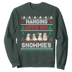 Christmas Snowman Sweatshirt Hanging With My Snowmies Merry Xmas TS12 Dark Forest Green Print Your Wear