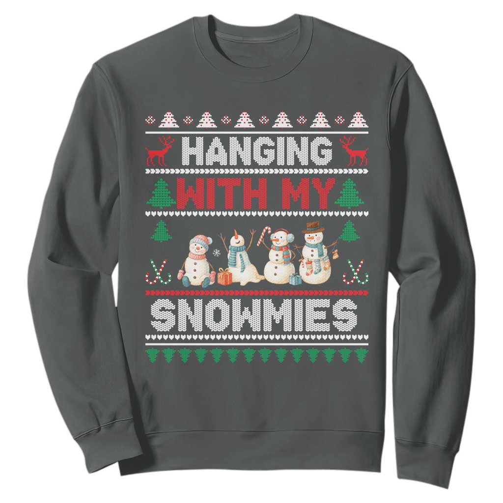 Christmas Snowman Sweatshirt Hanging With My Snowmies Merry Xmas TS12 Dark Heather Print Your Wear