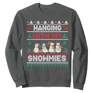 Christmas Snowman Sweatshirt Hanging With My Snowmies Merry Xmas TS12 Dark Heather Print Your Wear