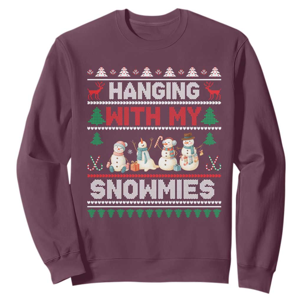 Christmas Snowman Sweatshirt Hanging With My Snowmies Merry Xmas TS12 Maroon Print Your Wear