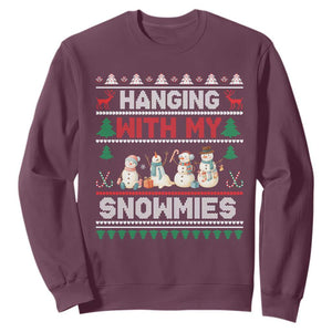 Christmas Snowman Sweatshirt Hanging With My Snowmies Merry Xmas TS12 Maroon Print Your Wear