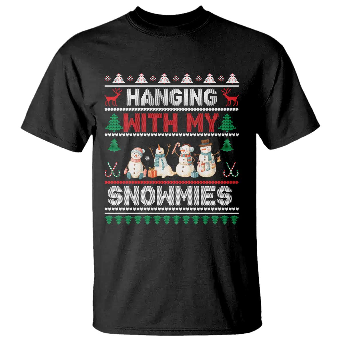 Christmas Snowman T Shirt Hanging With My Snowmies Merry Xmas TS12 Black Print Your Wear