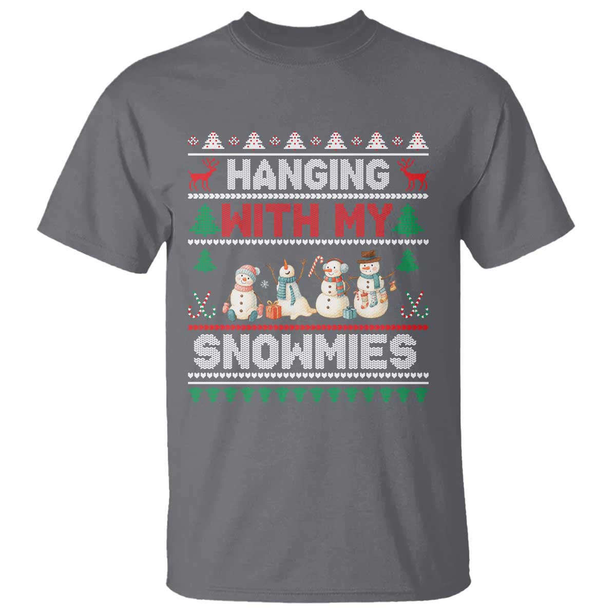 Christmas Snowman T Shirt Hanging With My Snowmies Merry Xmas TS12 Charcoal Print Your Wear