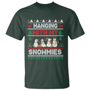 Christmas Snowman T Shirt Hanging With My Snowmies Merry Xmas TS12 Dark Forest Green Print Your Wear