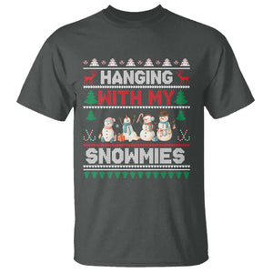 Christmas Snowman T Shirt Hanging With My Snowmies Merry Xmas TS12 Dark Heather Print Your Wear