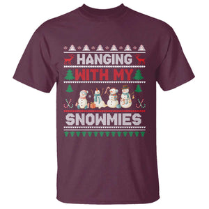 Christmas Snowman T Shirt Hanging With My Snowmies Merry Xmas TS12 Maroon Print Your Wear