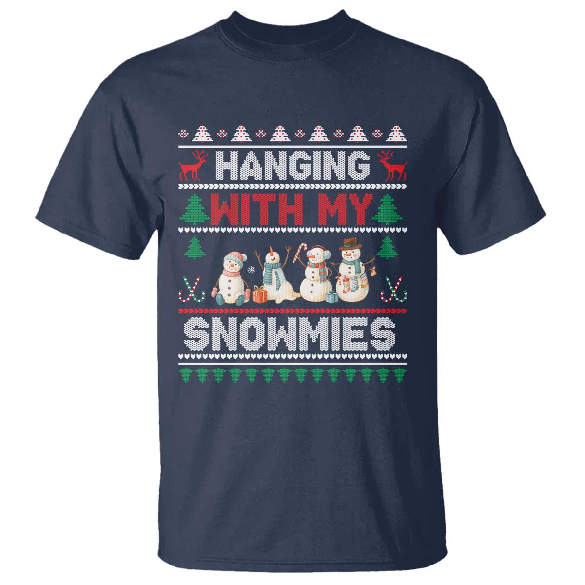 Christmas Snowman T Shirt Hanging With My Snowmies Merry Xmas TS12 Navy Print Your Wear