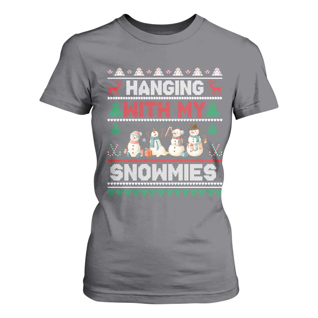 Christmas Snowman T Shirt For Women Hanging With My Snowmies Merry Xmas TS12 Charcoal Print Your Wear
