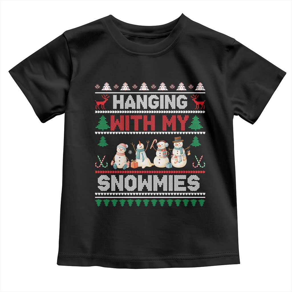 Christmas Snowman Toddler T Shirt Hanging With My Snowmies Merry Xmas TS12 Black Print Your Wear