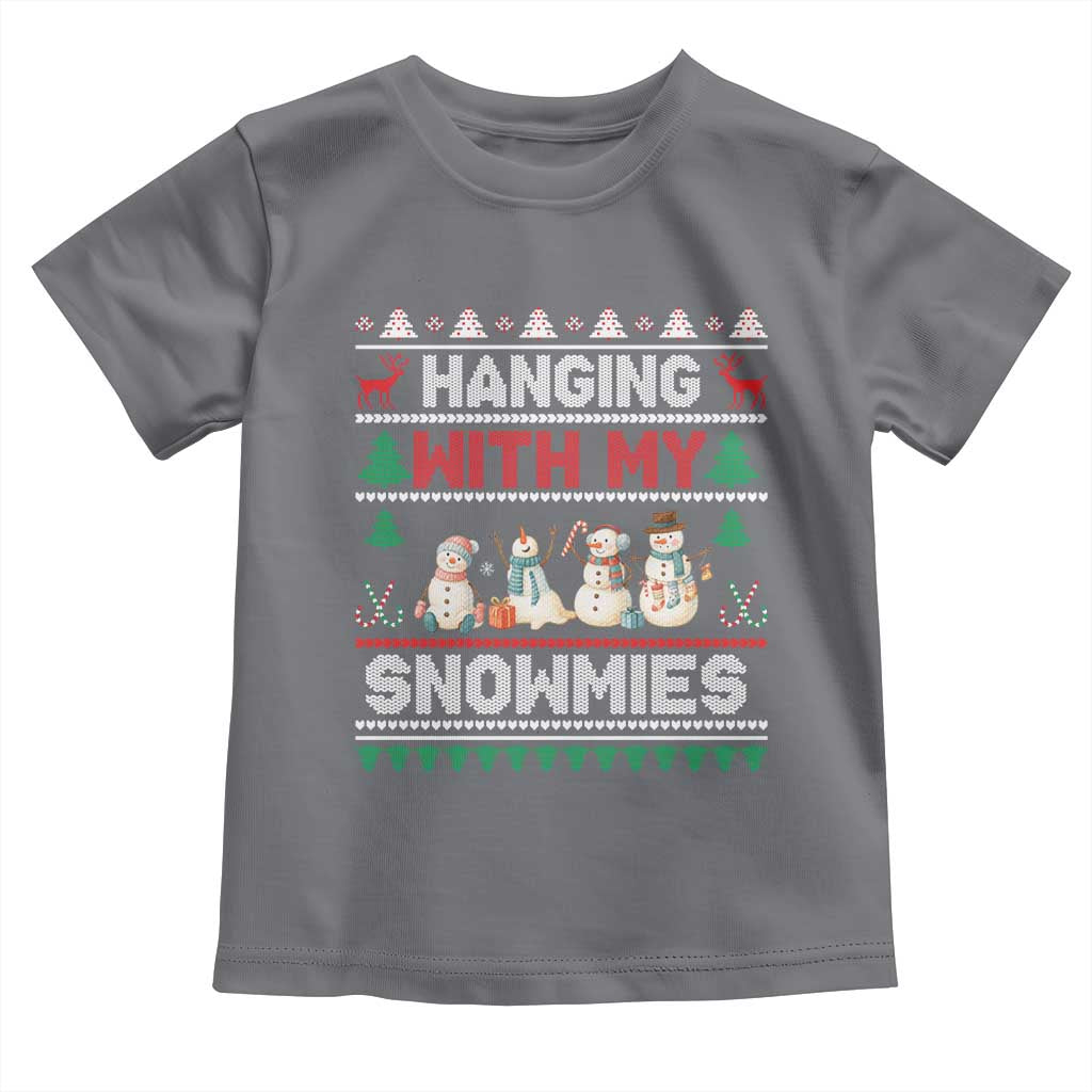 Christmas Snowman Toddler T Shirt Hanging With My Snowmies Merry Xmas TS12 Charcoal Print Your Wear