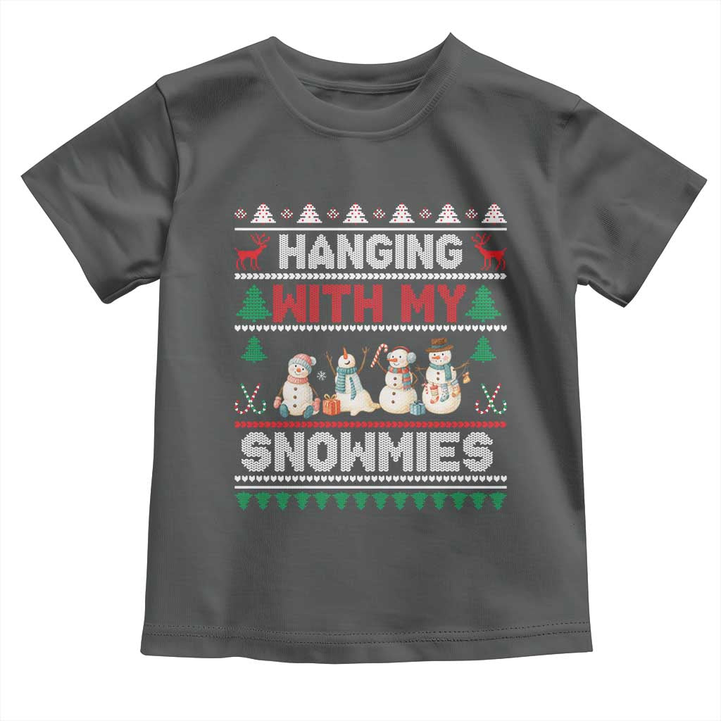 Christmas Snowman Toddler T Shirt Hanging With My Snowmies Merry Xmas TS12 Dark Heather Print Your Wear