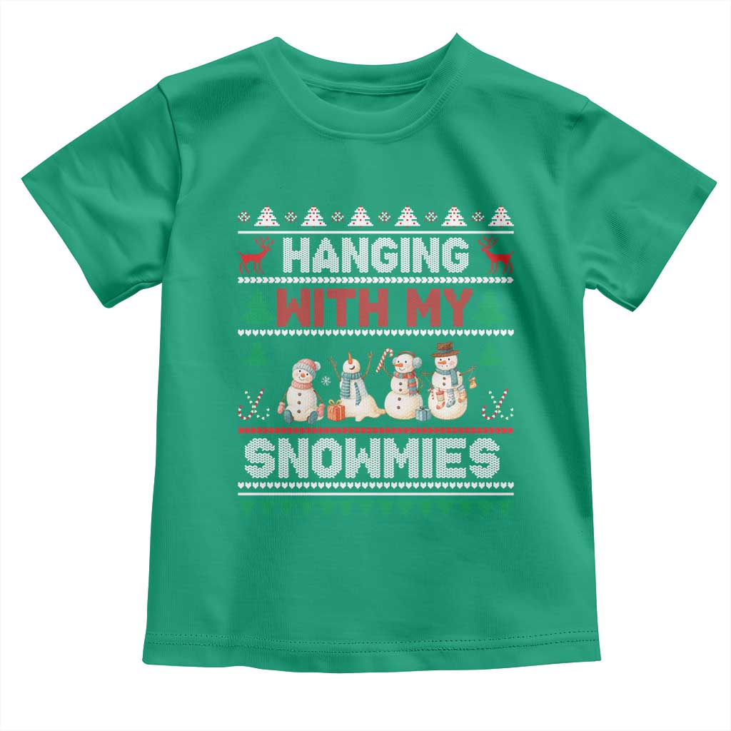 Christmas Snowman Toddler T Shirt Hanging With My Snowmies Merry Xmas TS12 Irish Green Print Your Wear
