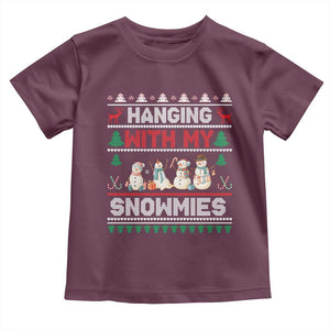Christmas Snowman Toddler T Shirt Hanging With My Snowmies Merry Xmas TS12 Maroon Print Your Wear