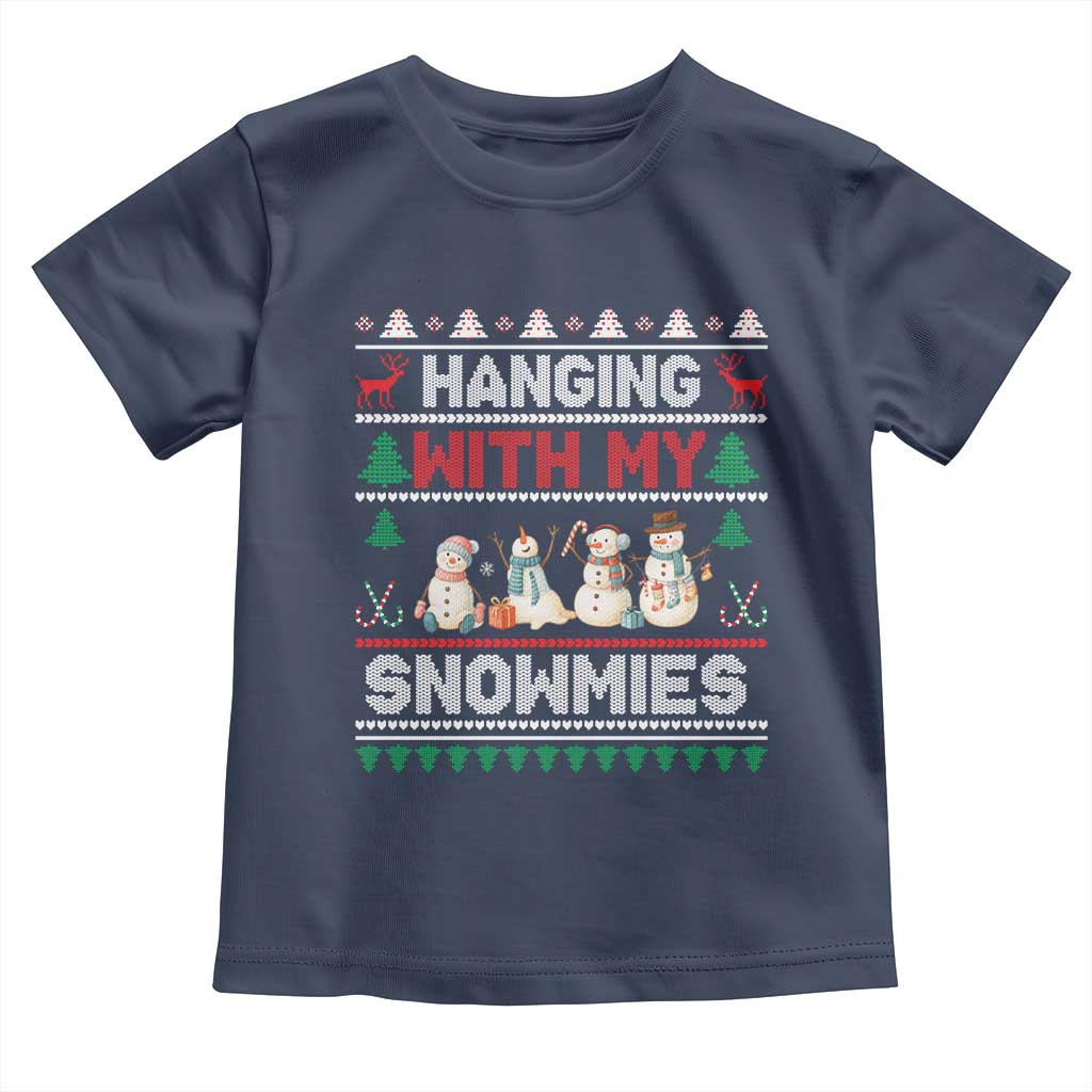 Christmas Snowman Toddler T Shirt Hanging With My Snowmies Merry Xmas TS12 Navy Print Your Wear
