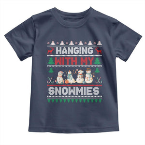 Christmas Snowman Toddler T Shirt Hanging With My Snowmies Merry Xmas TS12 Navy Print Your Wear