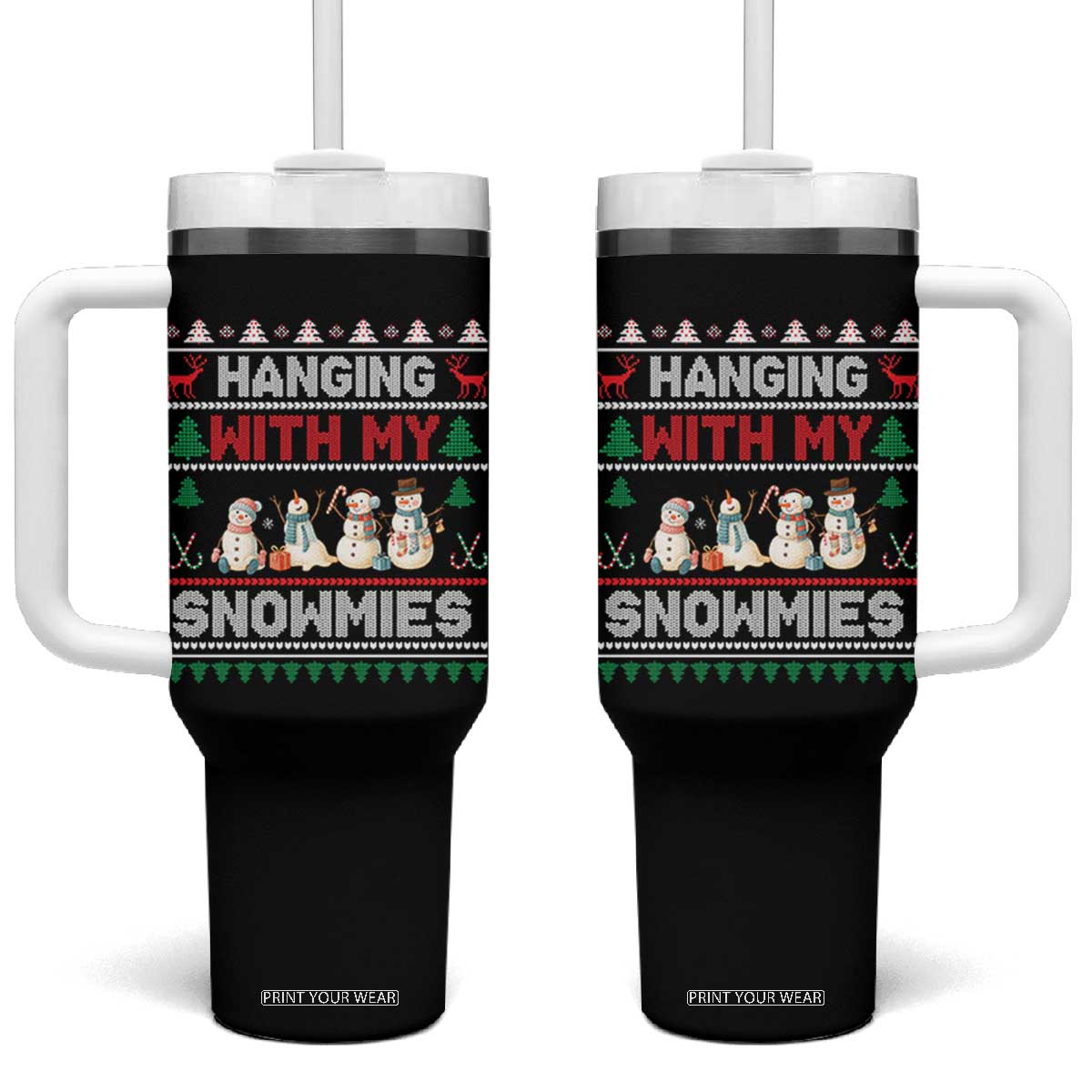 Christmas Snowman Tumbler With Handle Hanging With My Snowmies Merry Xmas TS12 One Size: 40 oz Black Print Your Wear