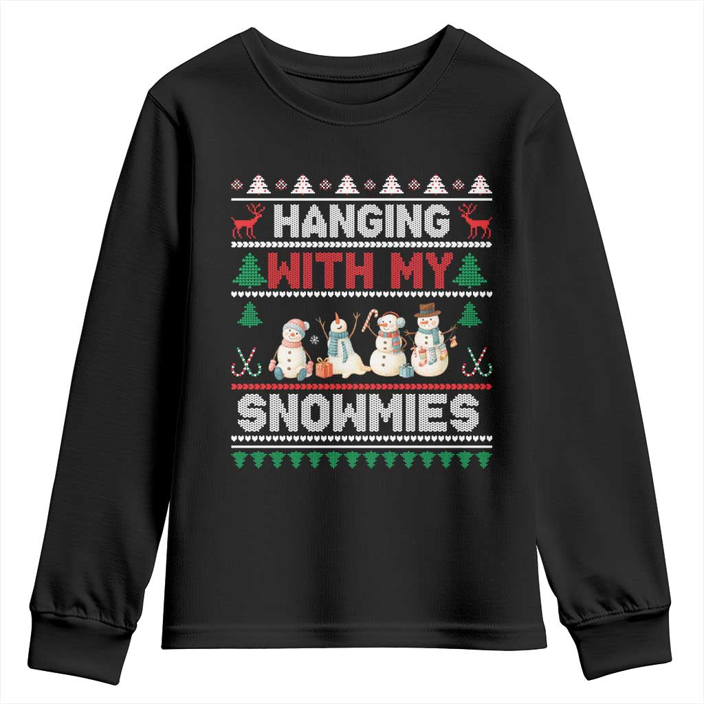 Christmas Snowman Youth Sweatshirt Hanging With My Snowmies Merry Xmas TS12 Black Print Your Wear