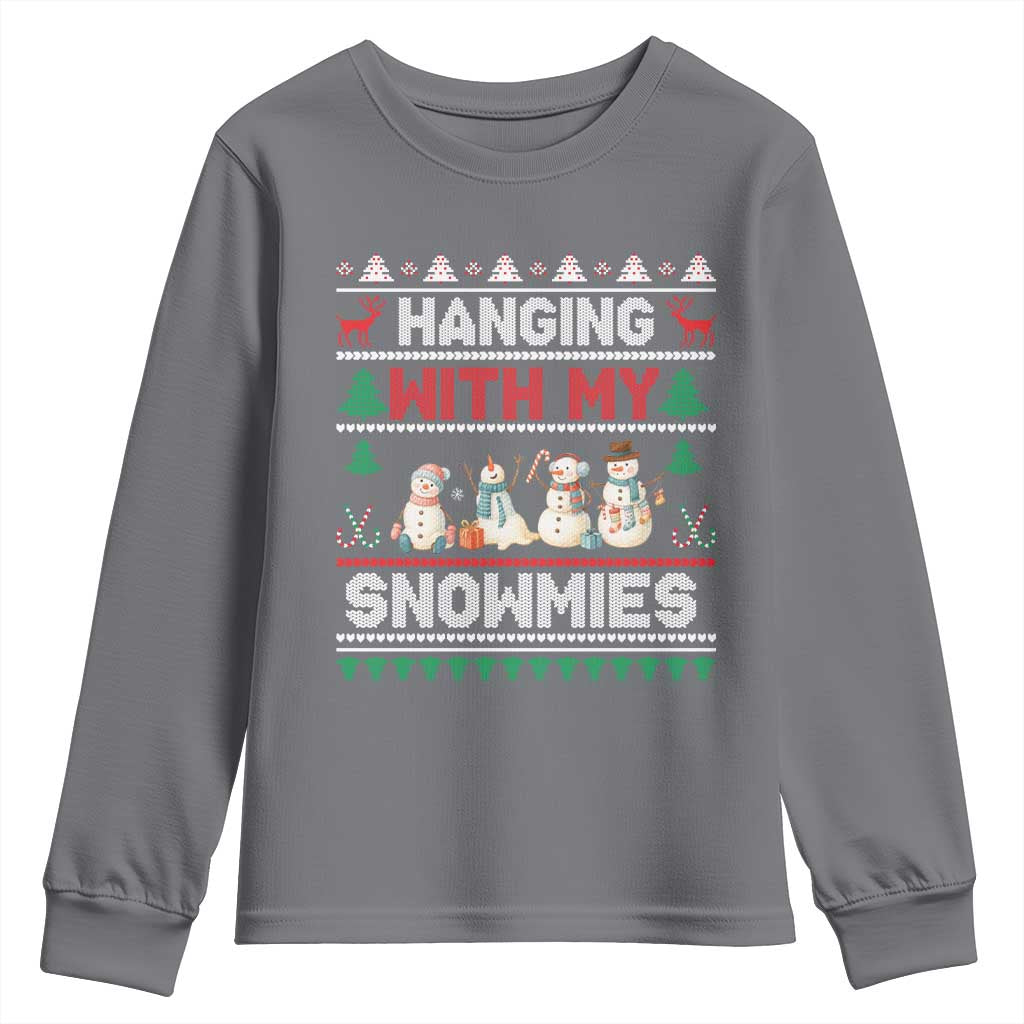Christmas Snowman Youth Sweatshirt Hanging With My Snowmies Merry Xmas TS12 Charcoal Print Your Wear