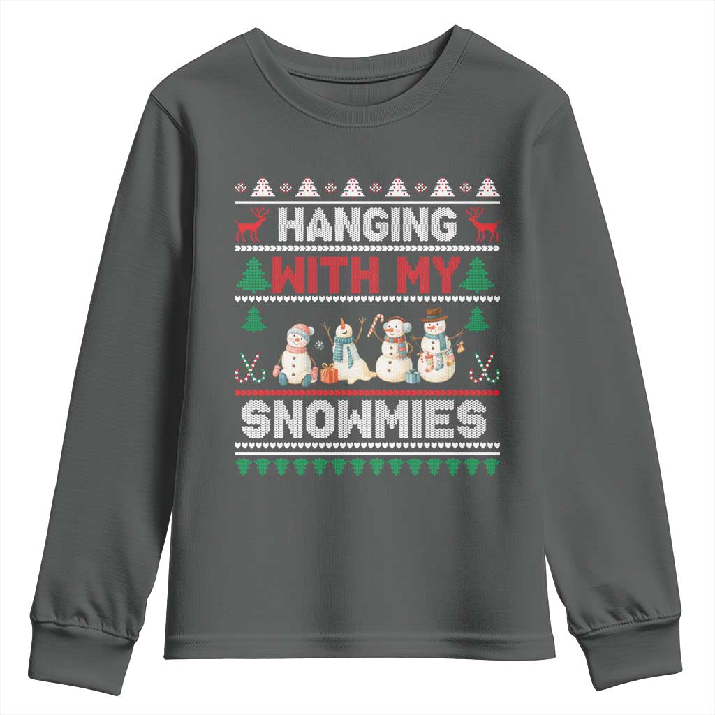 Christmas Snowman Youth Sweatshirt Hanging With My Snowmies Merry Xmas TS12 Dark Heather Print Your Wear