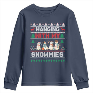 Christmas Snowman Youth Sweatshirt Hanging With My Snowmies Merry Xmas TS12 Navy Print Your Wear
