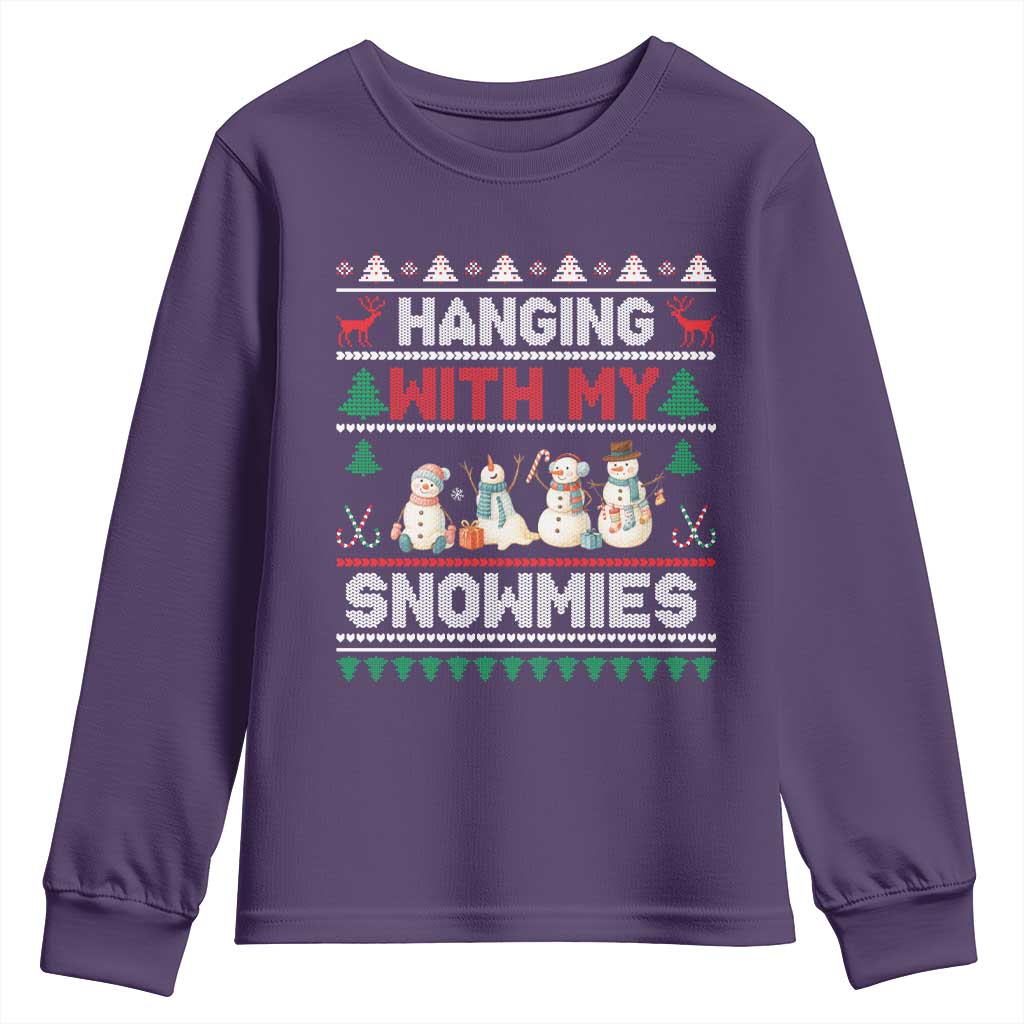 Christmas Snowman Youth Sweatshirt Hanging With My Snowmies Merry Xmas TS12 Purple Print Your Wear