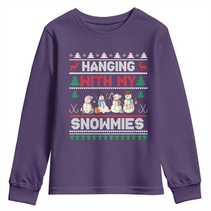 Christmas Snowman Youth Sweatshirt Hanging With My Snowmies Merry Xmas TS12 Purple Print Your Wear
