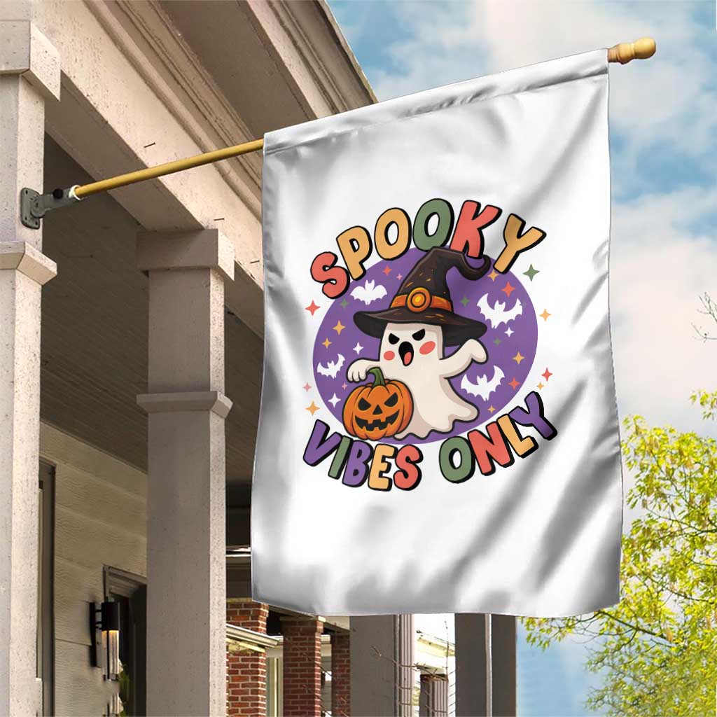 Cute Halloween Ghost Garden Flag Spooky Vibes Only With Pumpkin TS12 Print Your Wear