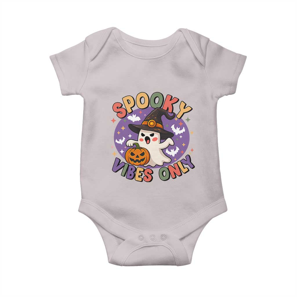 Cute Halloween Ghost Baby Onesie Spooky Vibes Only With Pumpkin TS12 Ice Gray Print Your Wear