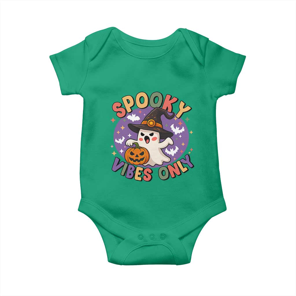 Cute Halloween Ghost Baby Onesie Spooky Vibes Only With Pumpkin TS12 Irish Green Print Your Wear