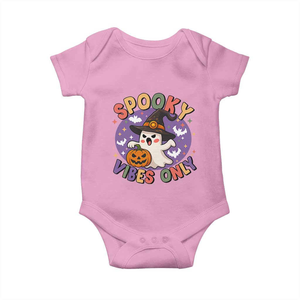 Cute Halloween Ghost Baby Onesie Spooky Vibes Only With Pumpkin TS12 Light Pink Print Your Wear