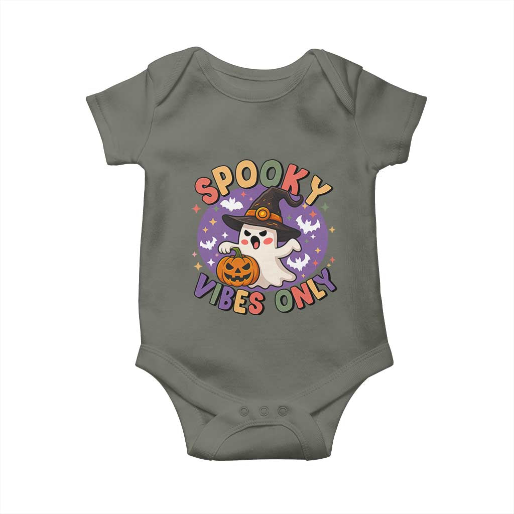 Cute Halloween Ghost Baby Onesie Spooky Vibes Only With Pumpkin TS12 Military Green Print Your Wear