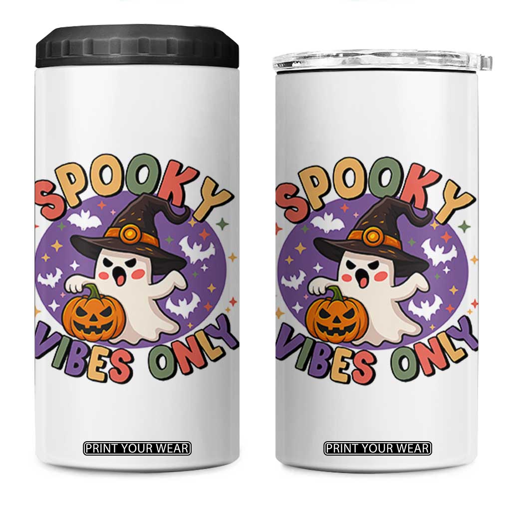 Cute Halloween Ghost 4 in 1 Can Cooler Tumbler Spooky Vibes Only With Pumpkin TS12 One Size: 16 oz White Print Your Wear