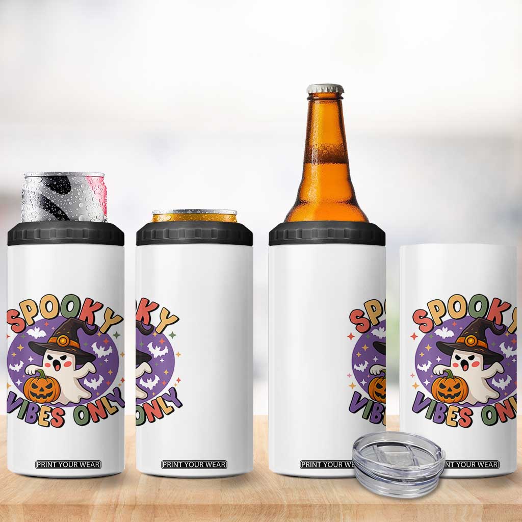 Cute Halloween Ghost 4 in 1 Can Cooler Tumbler Spooky Vibes Only With Pumpkin TS12 Print Your Wear