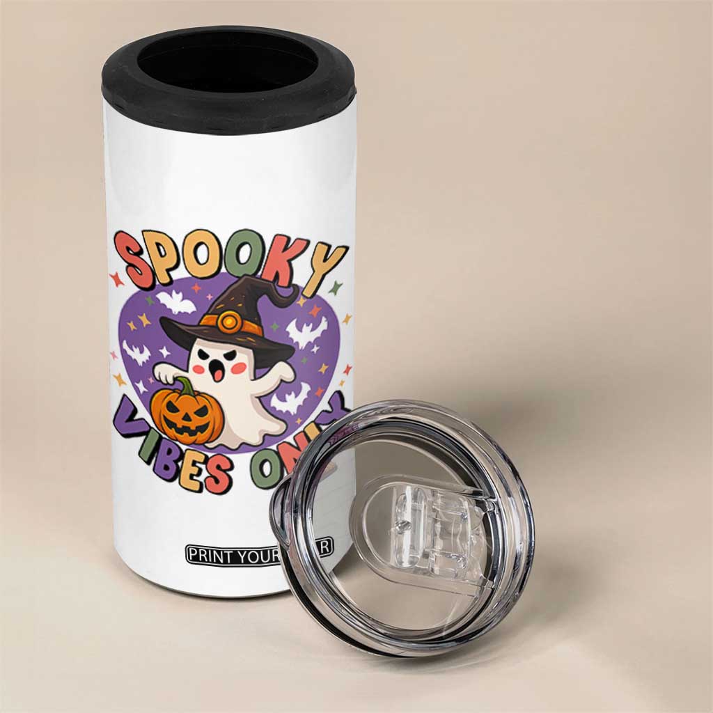 Cute Halloween Ghost 4 in 1 Can Cooler Tumbler Spooky Vibes Only With Pumpkin TS12 Print Your Wear