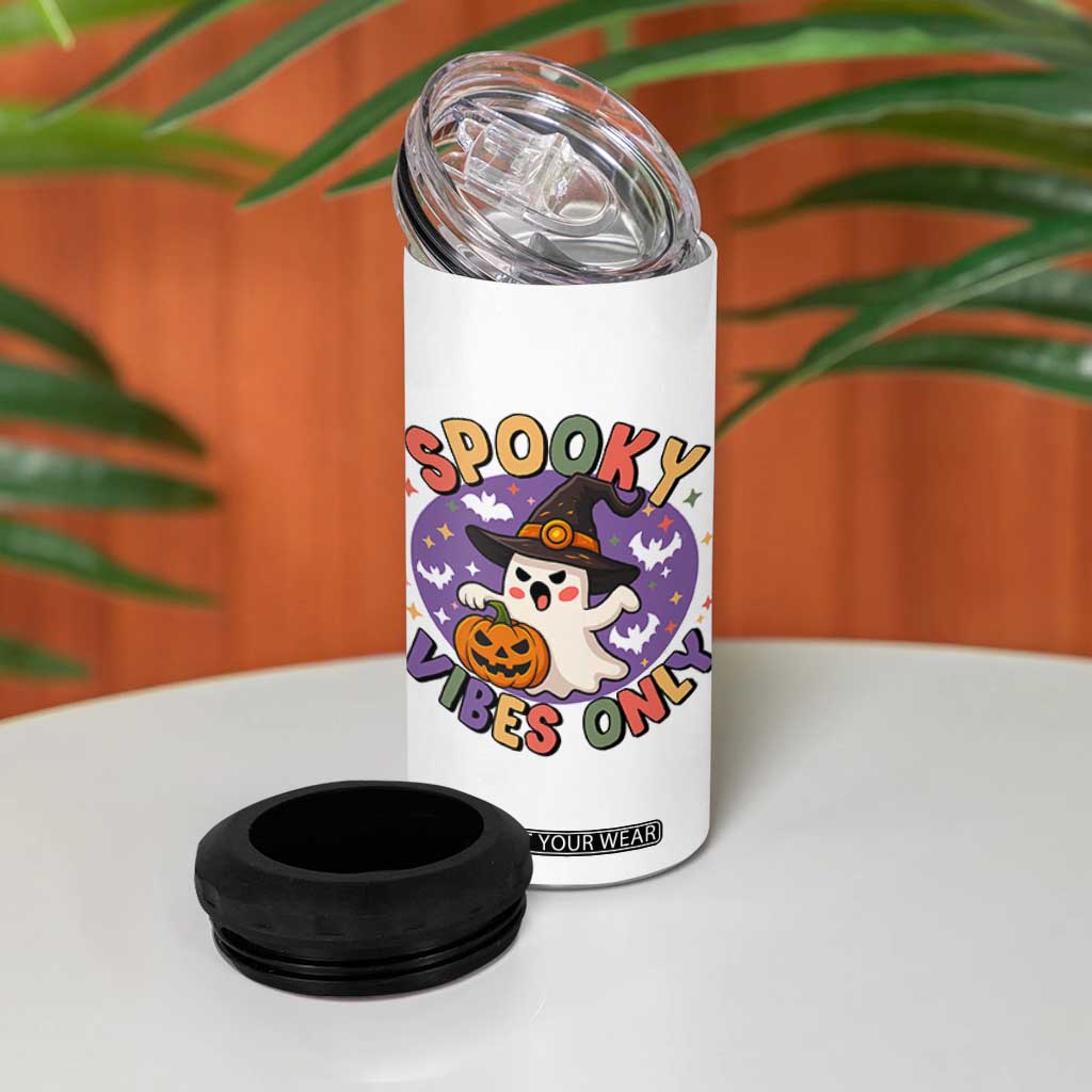 Cute Halloween Ghost 4 in 1 Can Cooler Tumbler Spooky Vibes Only With Pumpkin TS12 Print Your Wear