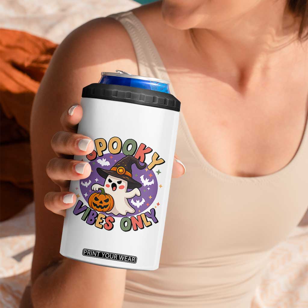 Cute Halloween Ghost 4 in 1 Can Cooler Tumbler Spooky Vibes Only With Pumpkin TS12 Print Your Wear