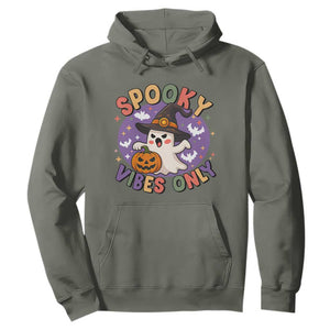Cute Halloween Ghost Hoodie Spooky Vibes Only With Pumpkin TS12 Military Green Print Your Wear