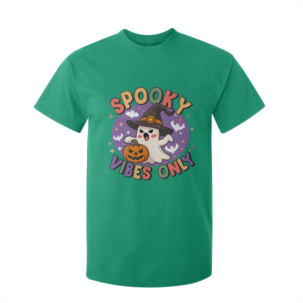 Cute Halloween Ghost T Shirt For Kid Spooky Vibes Only With Pumpkin TS12 Irish Green Print Your Wear