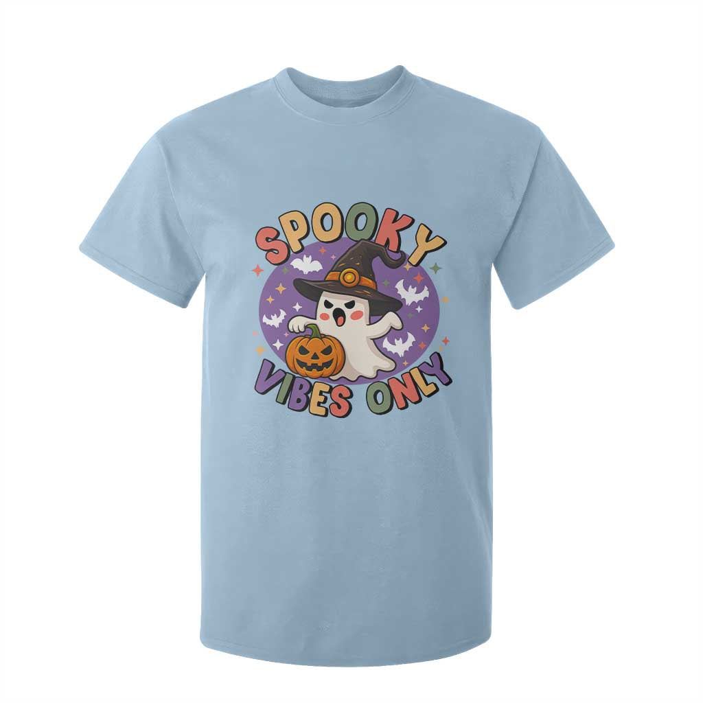 Cute Halloween Ghost T Shirt For Kid Spooky Vibes Only With Pumpkin TS12 Light Blue Print Your Wear