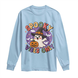 Cute Halloween Ghost Long Sleeve Shirt Spooky Vibes Only With Pumpkin TS12 Light Blue Print Your Wear