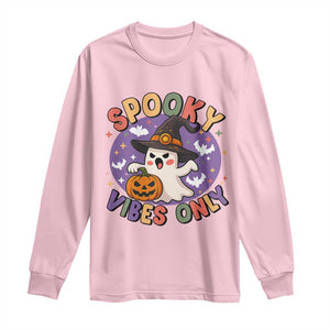 Cute Halloween Ghost Long Sleeve Shirt Spooky Vibes Only With Pumpkin TS12 Light Pink Print Your Wear