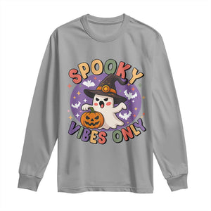 Cute Halloween Ghost Long Sleeve Shirt Spooky Vibes Only With Pumpkin TS12 Sport Gray Print Your Wear