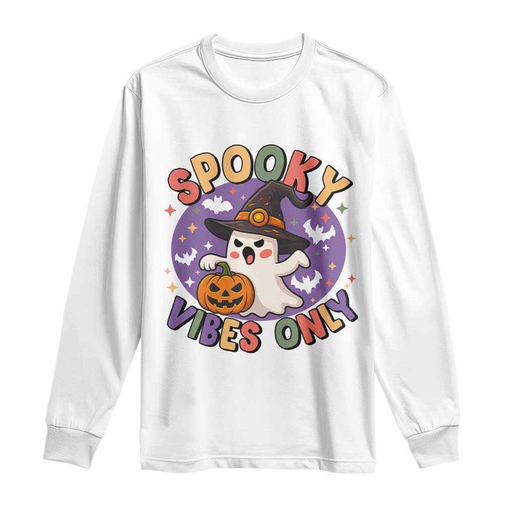 Cute Halloween Ghost Long Sleeve Shirt Spooky Vibes Only With Pumpkin TS12 White Print Your Wear
