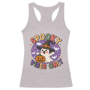 Cute Halloween Ghost Racerback Tank Top Spooky Vibes Only With Pumpkin TS12 Ice Gray Print Your Wear