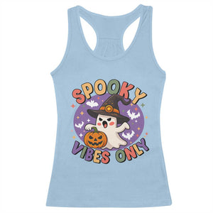 Cute Halloween Ghost Racerback Tank Top Spooky Vibes Only With Pumpkin TS12 Light Blue Print Your Wear