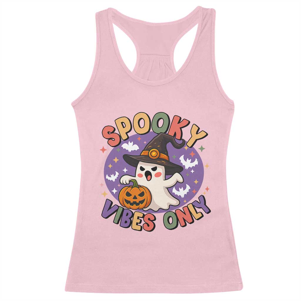 Cute Halloween Ghost Racerback Tank Top Spooky Vibes Only With Pumpkin TS12 Light Pink Print Your Wear