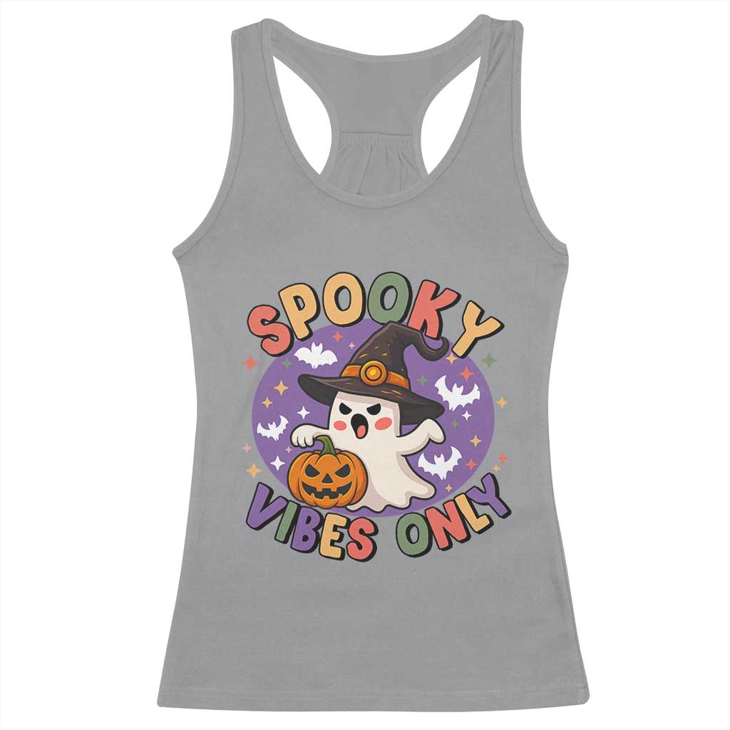 Cute Halloween Ghost Racerback Tank Top Spooky Vibes Only With Pumpkin TS12 Sport Gray Print Your Wear
