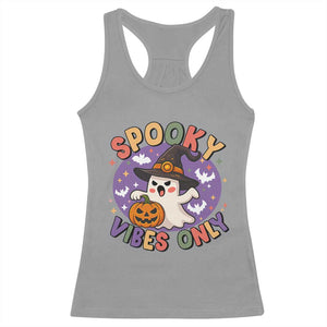 Cute Halloween Ghost Racerback Tank Top Spooky Vibes Only With Pumpkin TS12 Sport Gray Print Your Wear